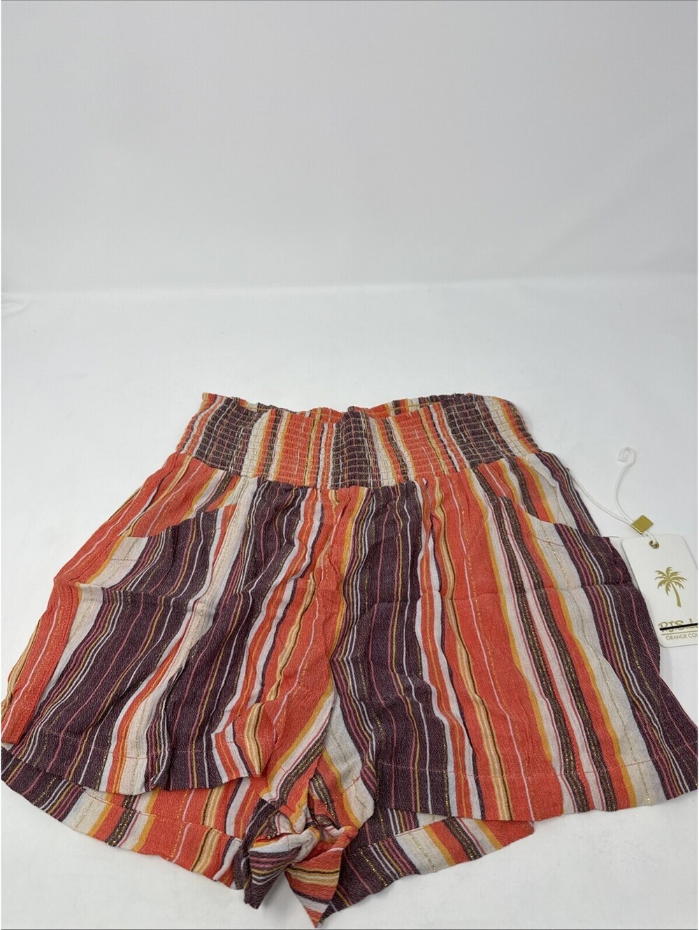 NWT PJ SALVAGE XS Smocked High Waist Stripe Gold Lounge Pajama Shorts #6257